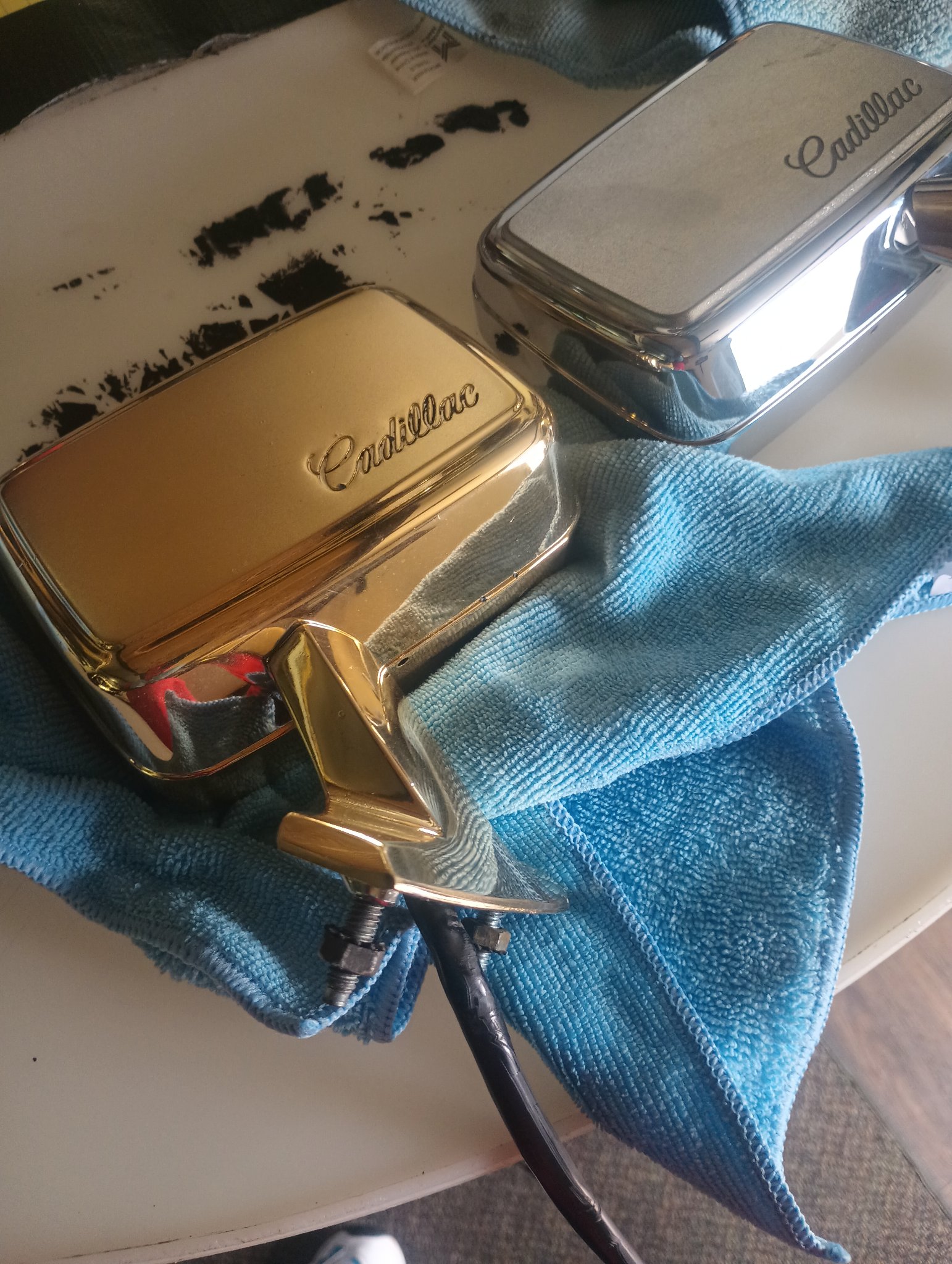 ChromeKarats gold plating work — Cadillac Side Mirror — Gold vs Chrome